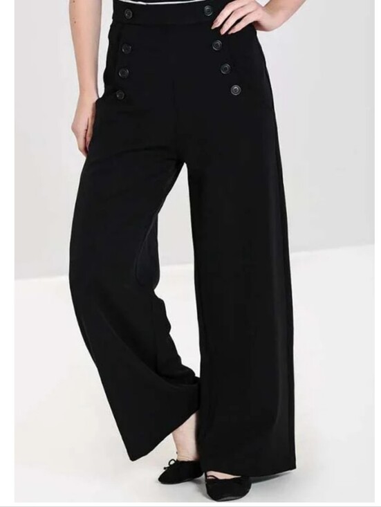 Hell Bunny Pants - Hell Bunny Retro Carlie Swing Wide Leg Sailor Pants Navy Trousers Size Small